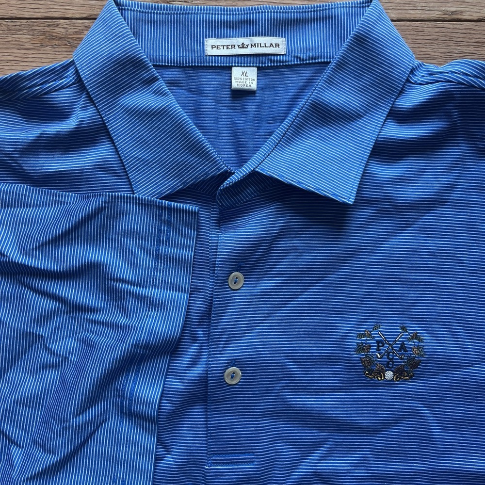 Peter‎ Millar Shirt Mens XL Blue White Striped Polo Golf Logo Casual